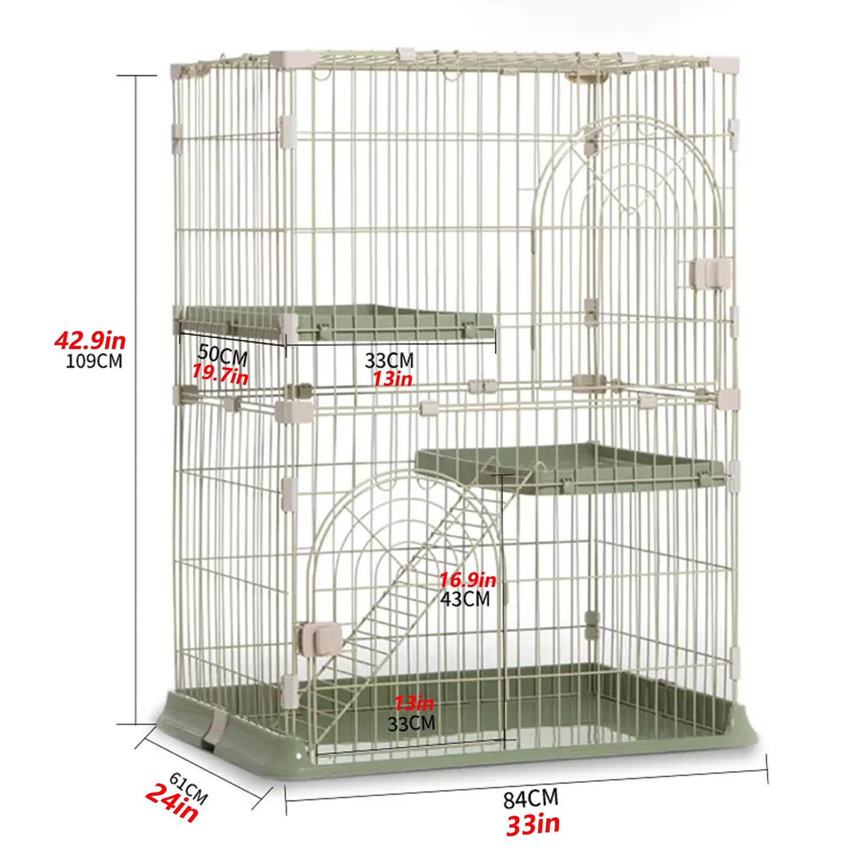 3/4-Tier Wire Cat Cage Playpen Kennel with Hammock and 3 Platforms I5084