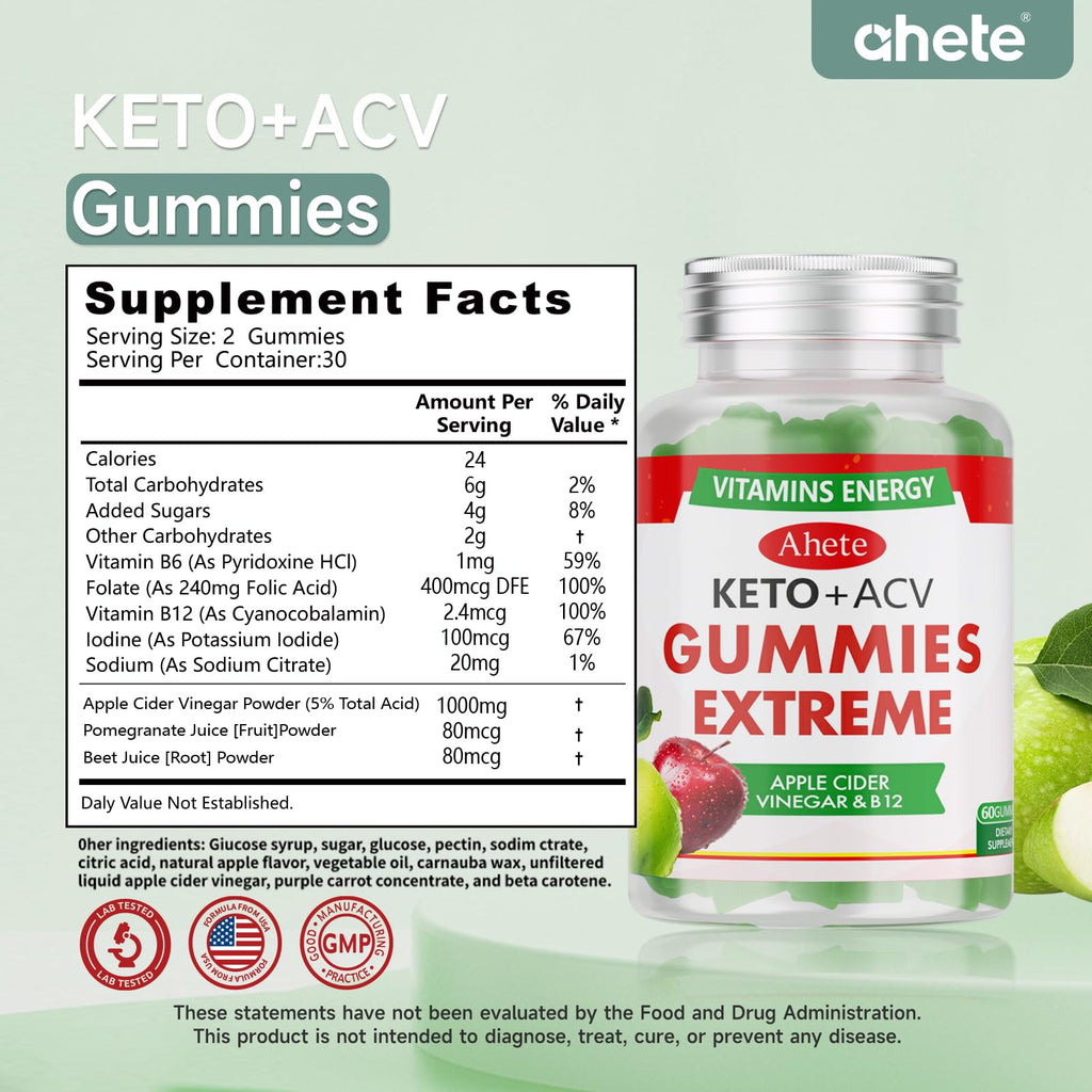 Apple Cider Vinegar Gummies with Vitamin B6, B12, Folate & Beet Root, 180 Gummies U3932