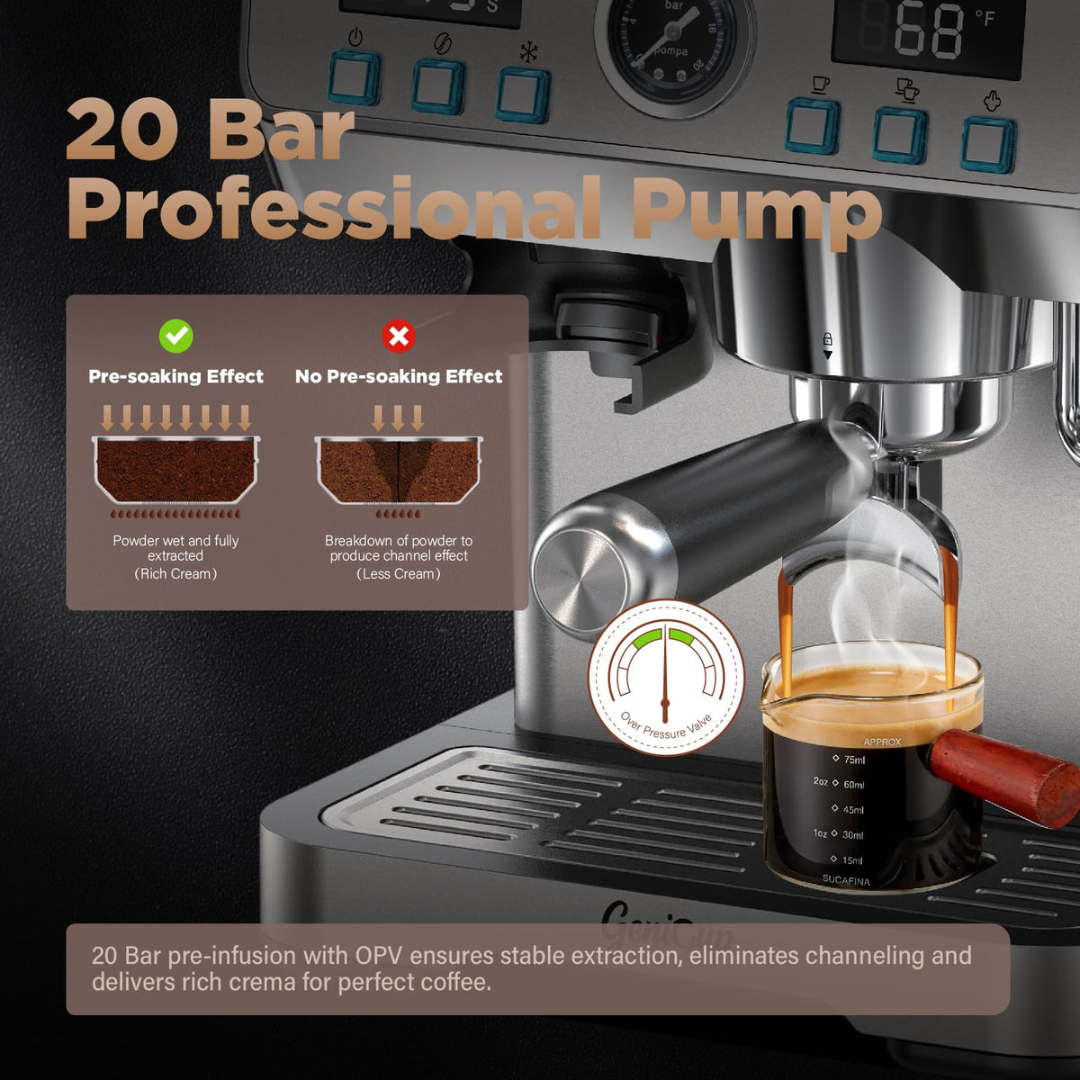 Espresso Machine with Grinder 20 Bar 68oz Water Tank F291002