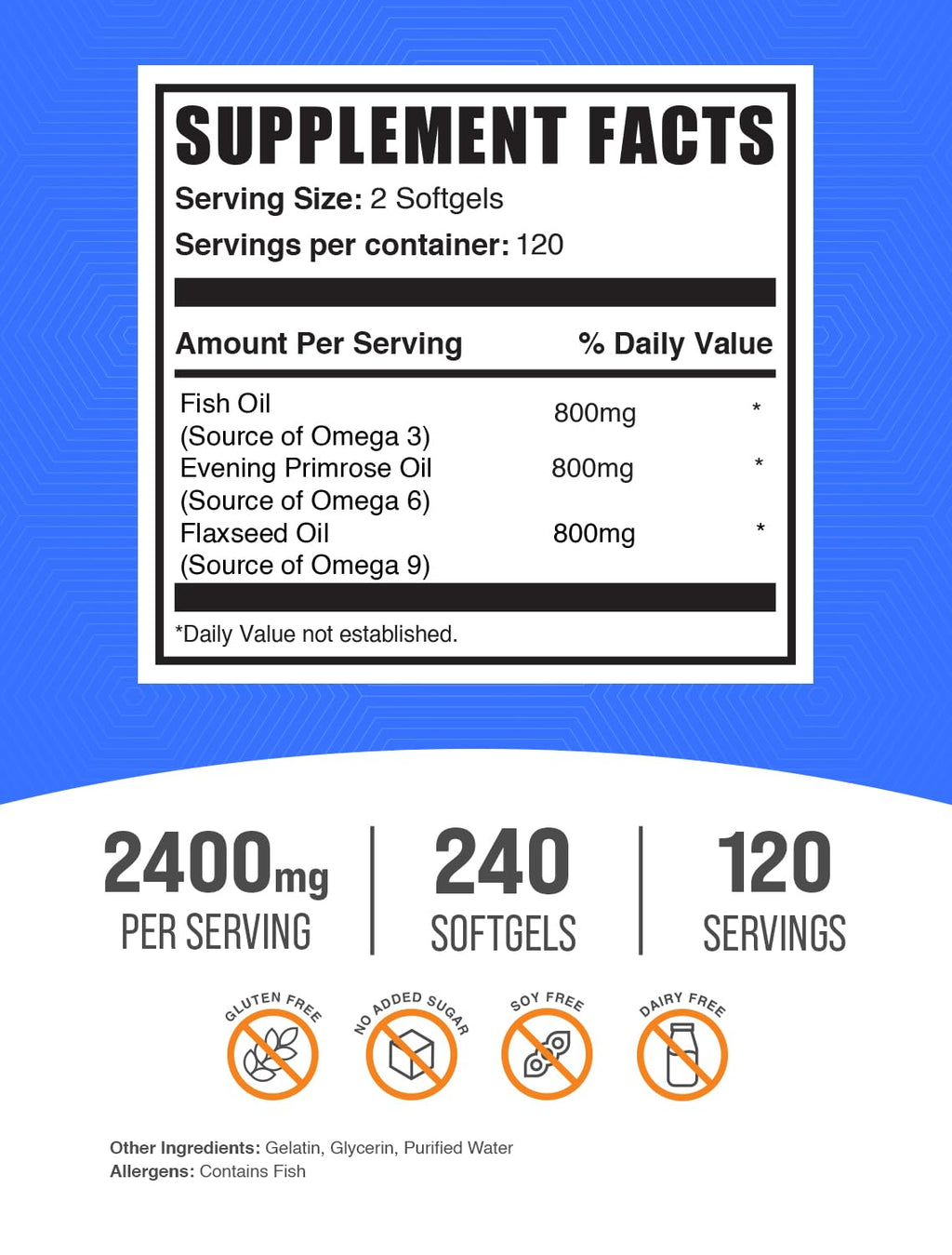 Omega 3-6-9 Softgels from Flaxseed, Evening Primrose & Fish Oil, 240 Count D943621