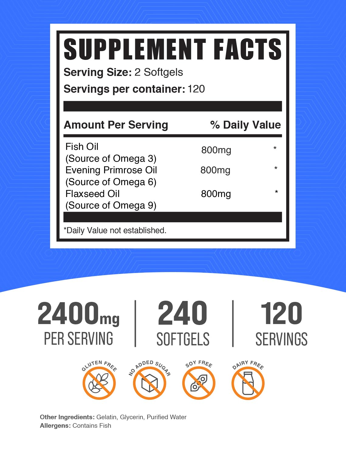 Omega 3-6-9 Softgels from Flaxseed, Evening Primrose & Fish Oil, 240 Count D943621