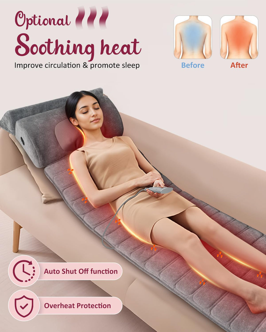 Full Body Massage Mat with Heat Detachable Neck Massager 10 Vibrating Motors K938475