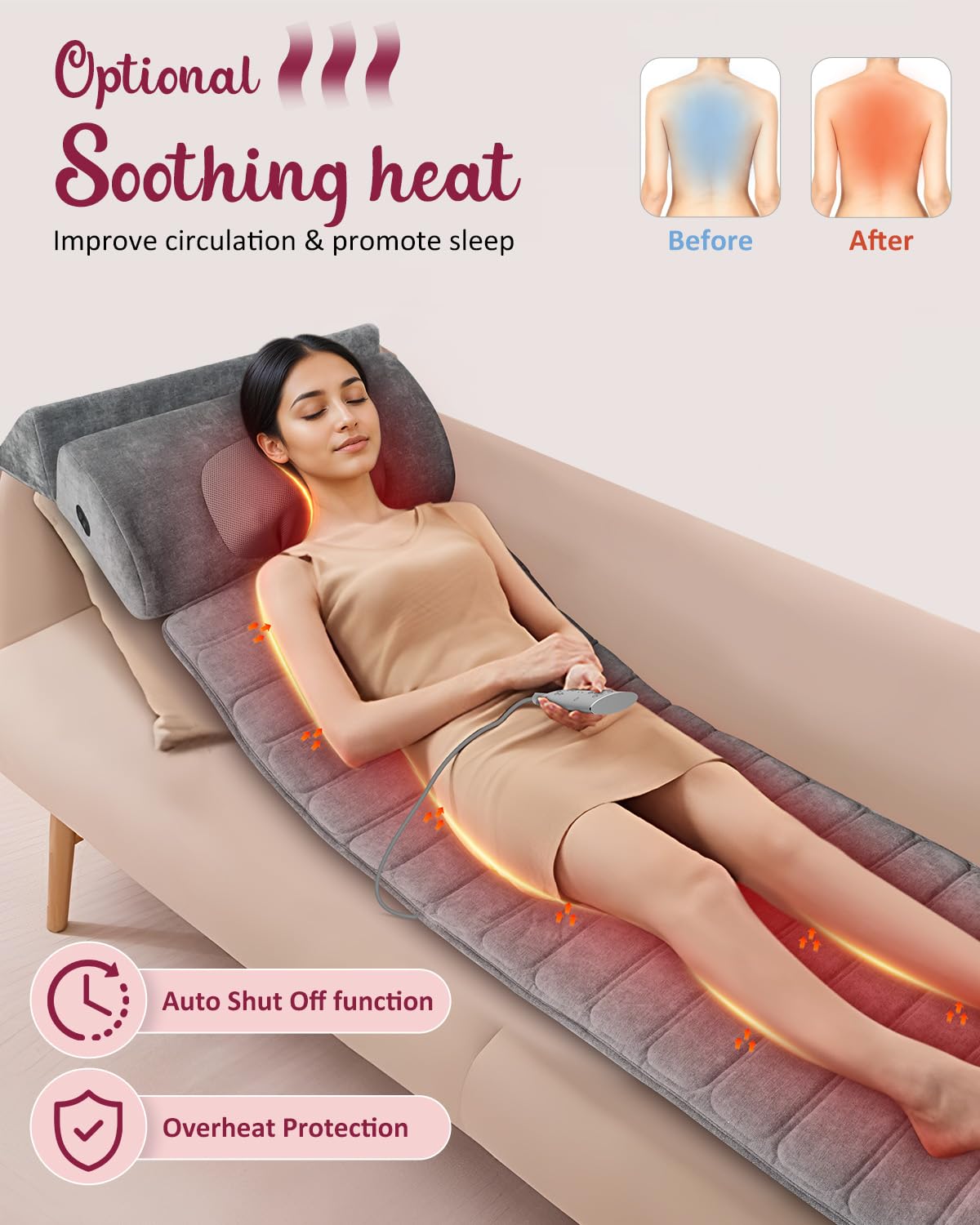 Full Body Massage Mat with Heat Detachable Neck Massager 10 Vibrating Motors K938475