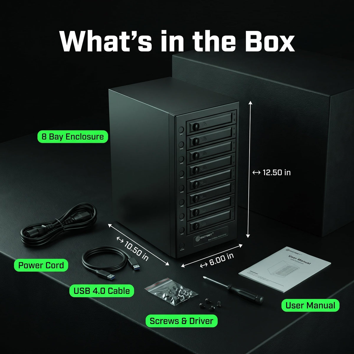 USB 4.0 40Gbps Type-C 8 Bay 2.5 Inch and 3.5 Inch SATA Hard Drive Enclosure L5118