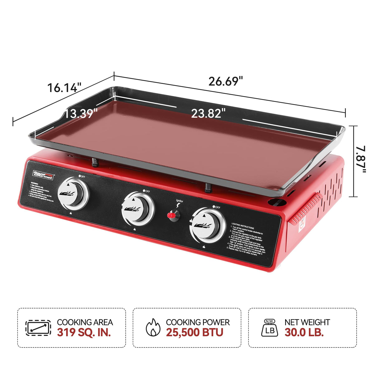 3-Burner Tabletop Propane Gas Griddle with Cover J200