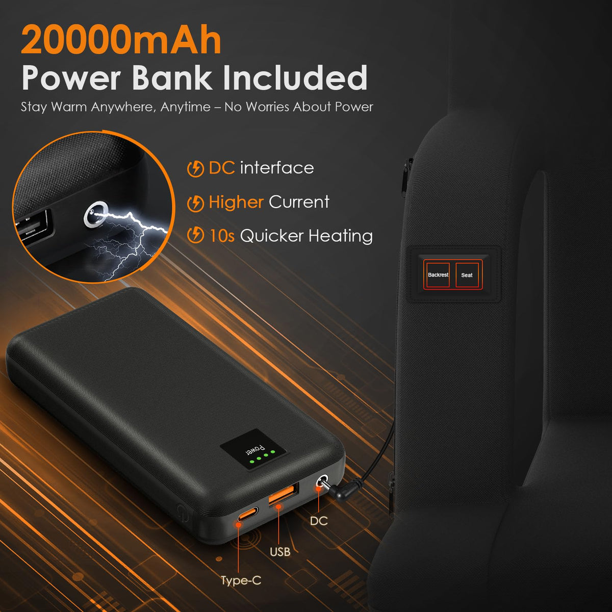 Heated Stadium Seats for Bleachers with Power Bank U4537