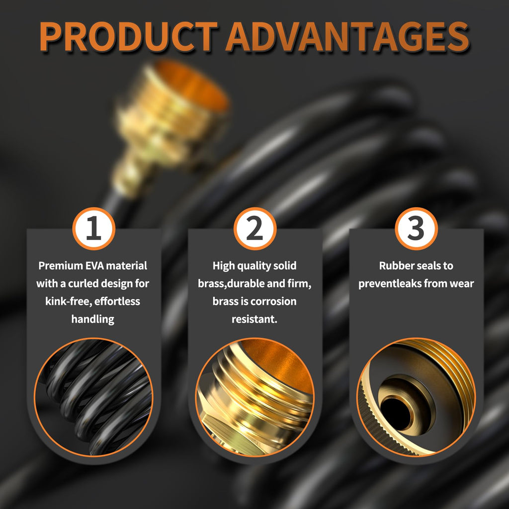 100FT x 3/8" Coil Expandable Garden Hose with 8 Patterns Spray Nozzle P413