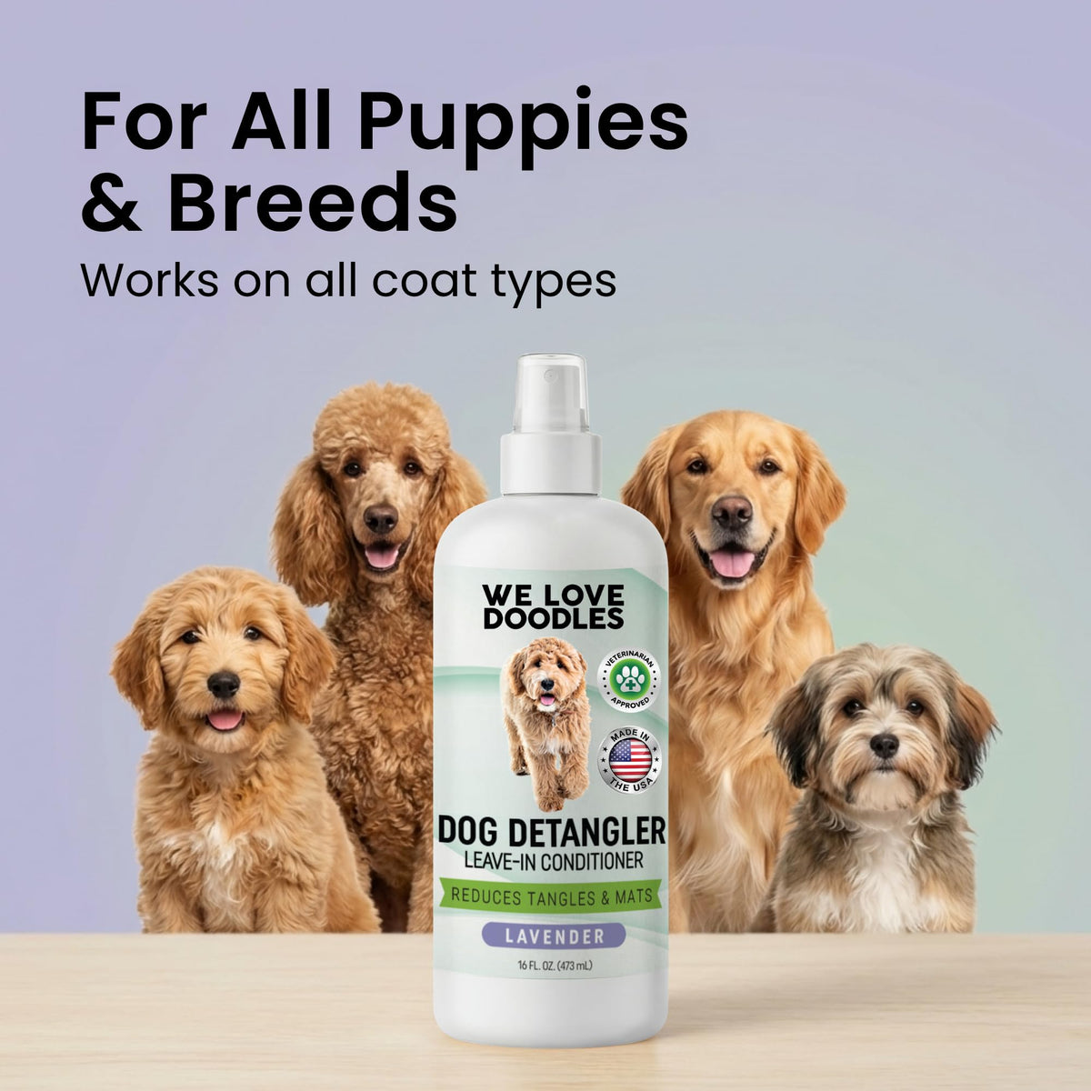 Dog Detangler Spray, Leave-in Conditioner Spray, Lavender, 16 OZ K502377
