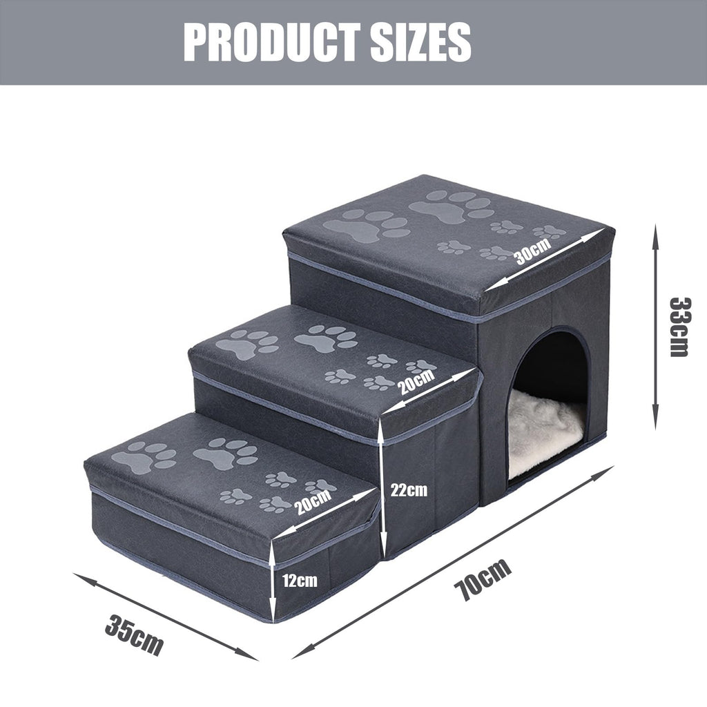 Folding Pet Ramp with Storage, Non Slip Dog Stairs, Grey M47800
