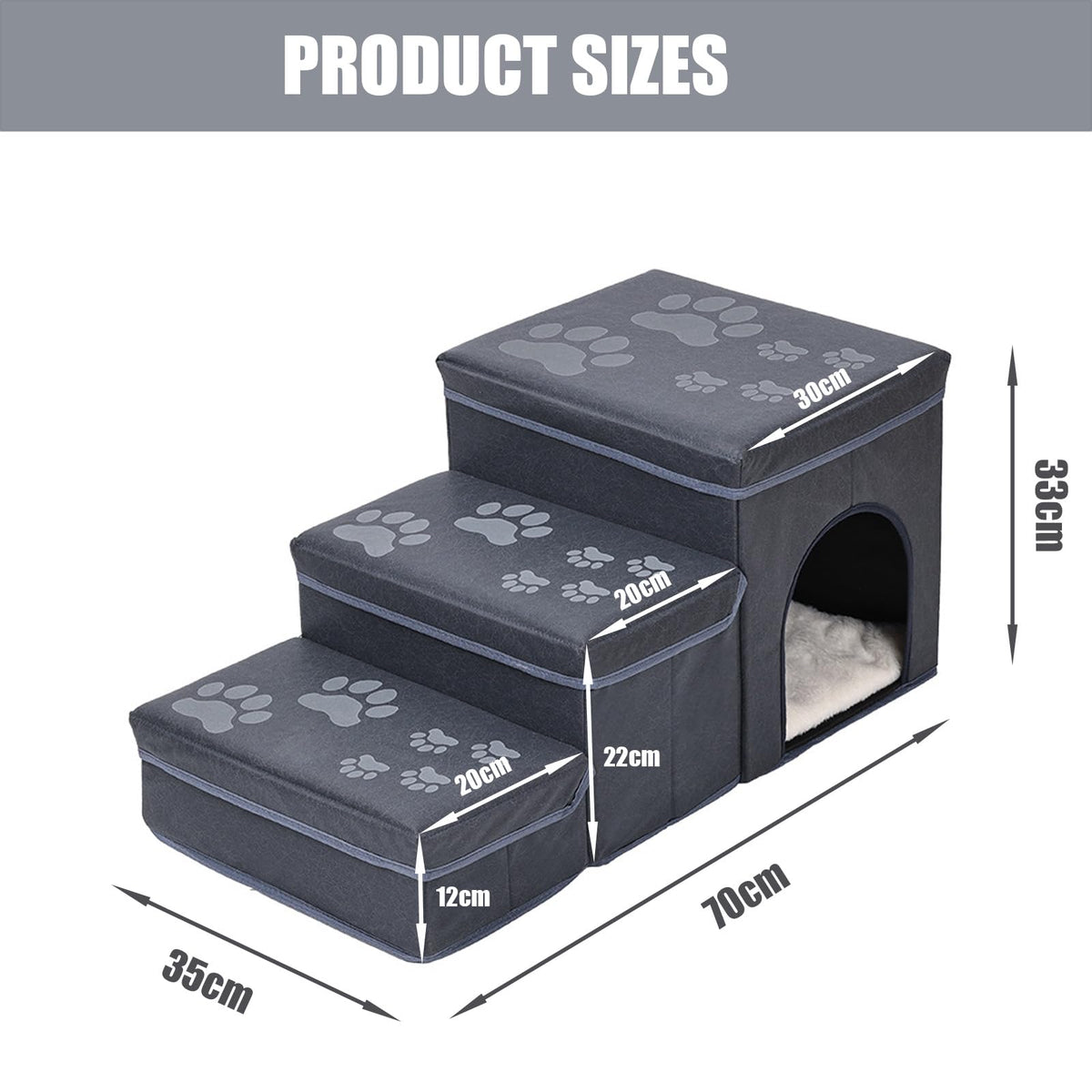 Folding Pet Ramp with Storage, Non Slip Dog Stairs, Grey M47800