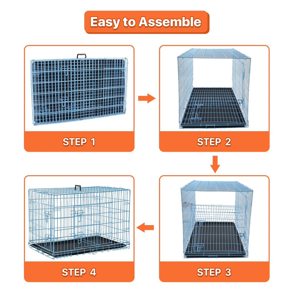 Folding Metal Dog Crate with Plastic Tray & Divider P7536