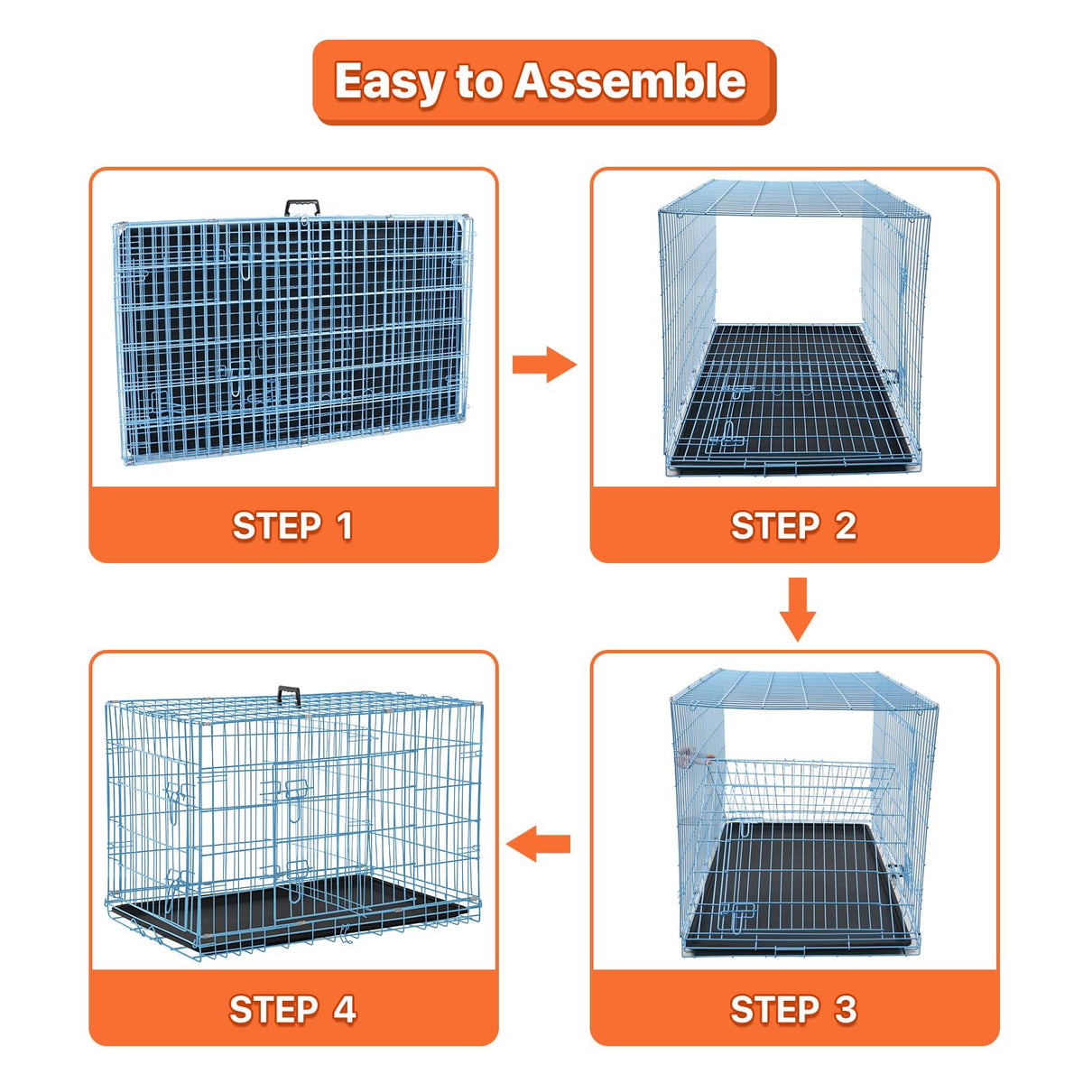 Folding Metal Dog Crate with Plastic Tray & Divider P7536