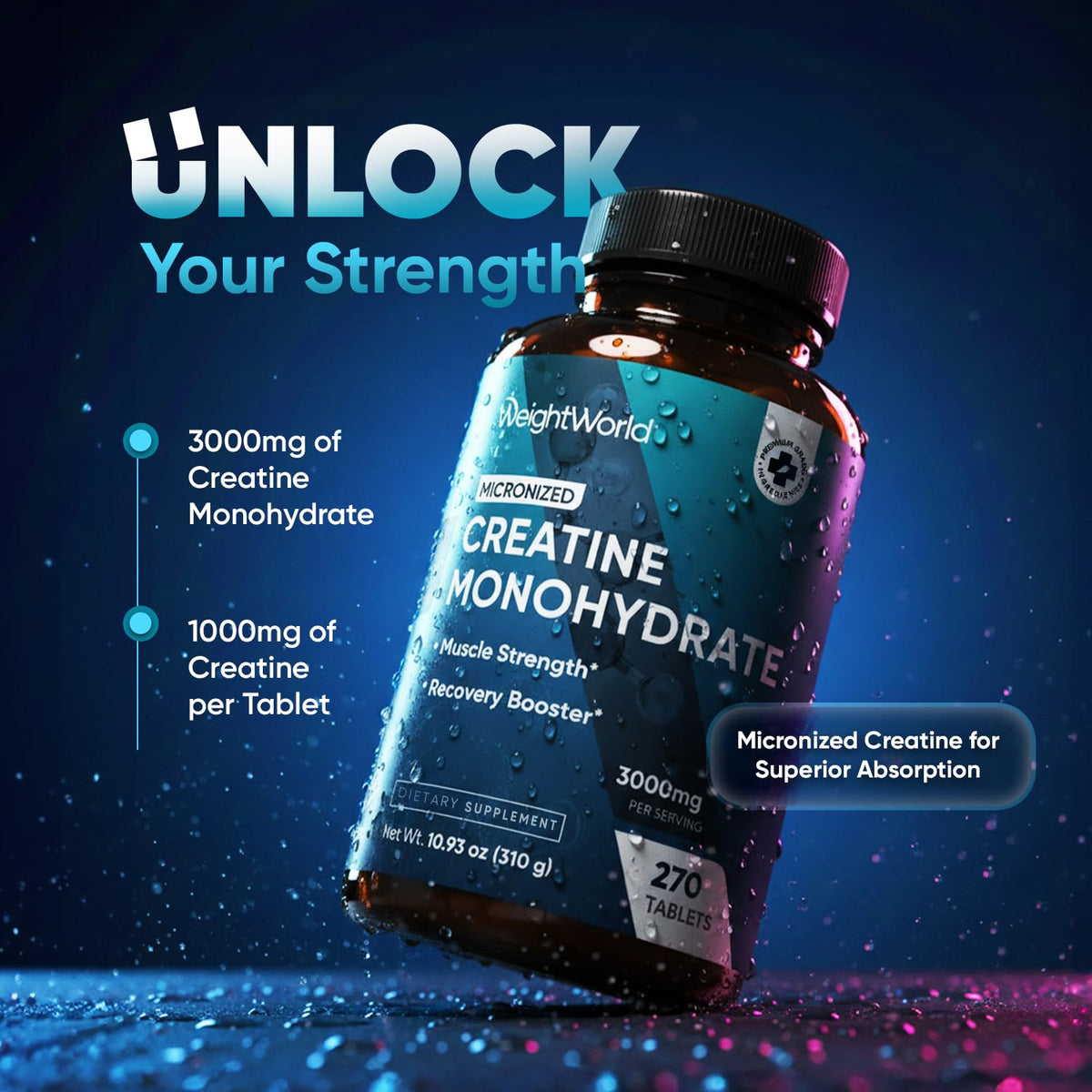 Micronized Creatine Monohydrate 3000mg 270 Ct B232