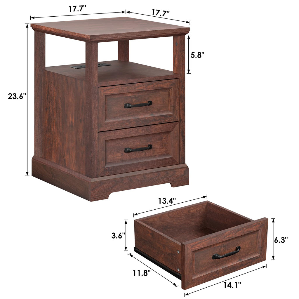 18'' Wood Nightstand with Charging Station G2720