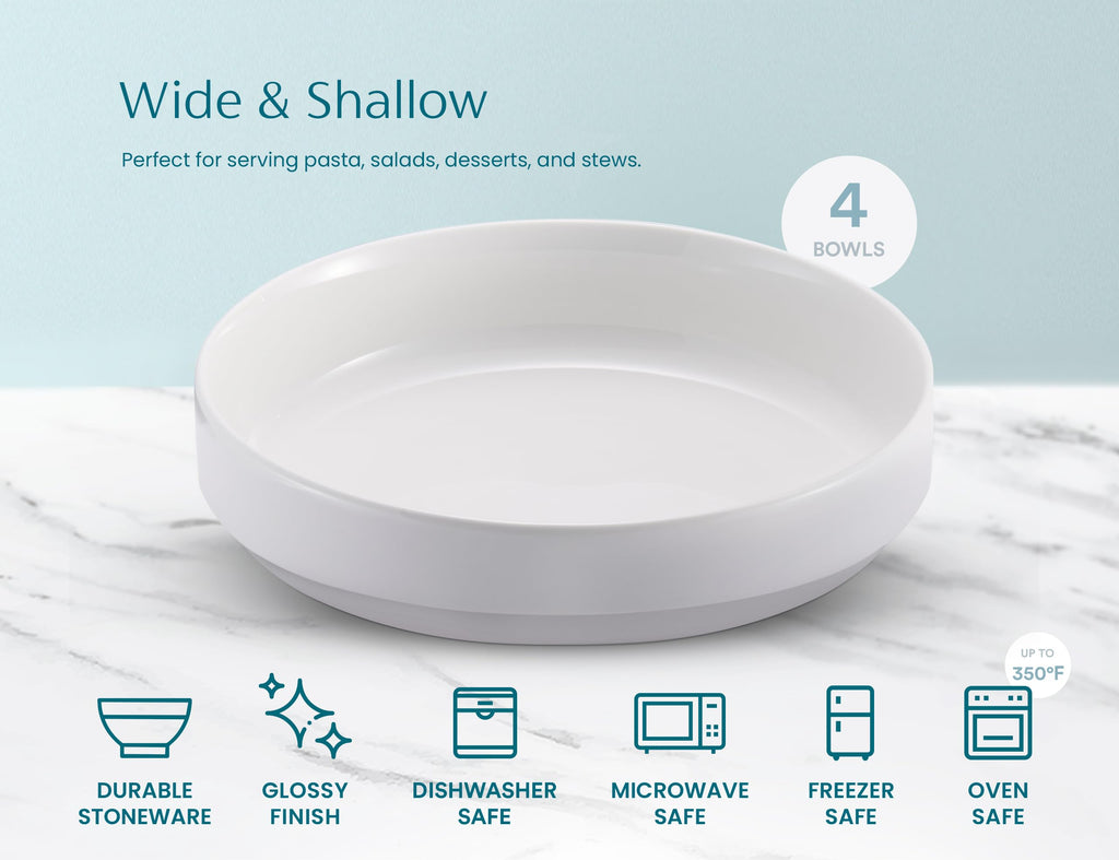Ceramic Pasta Bowls Set of 4 White X94086
