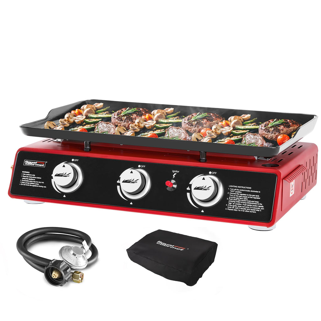 3-Burner Tabletop Propane Gas Griddle with Cover J200