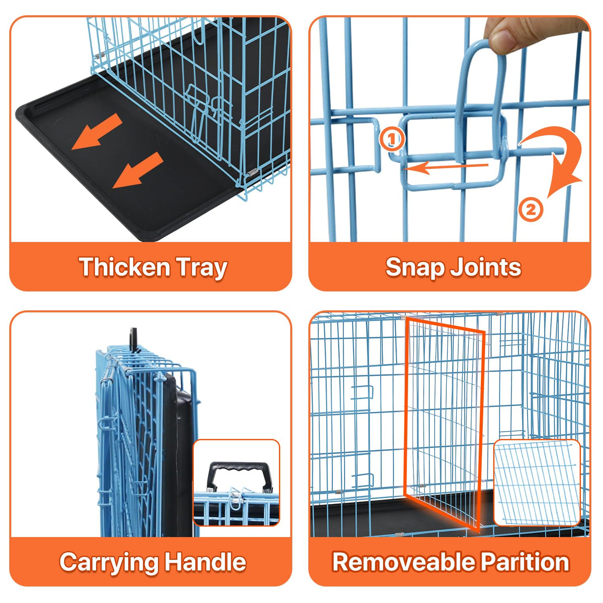 Folding Metal Dog Crate with Plastic Tray & Divider P7536