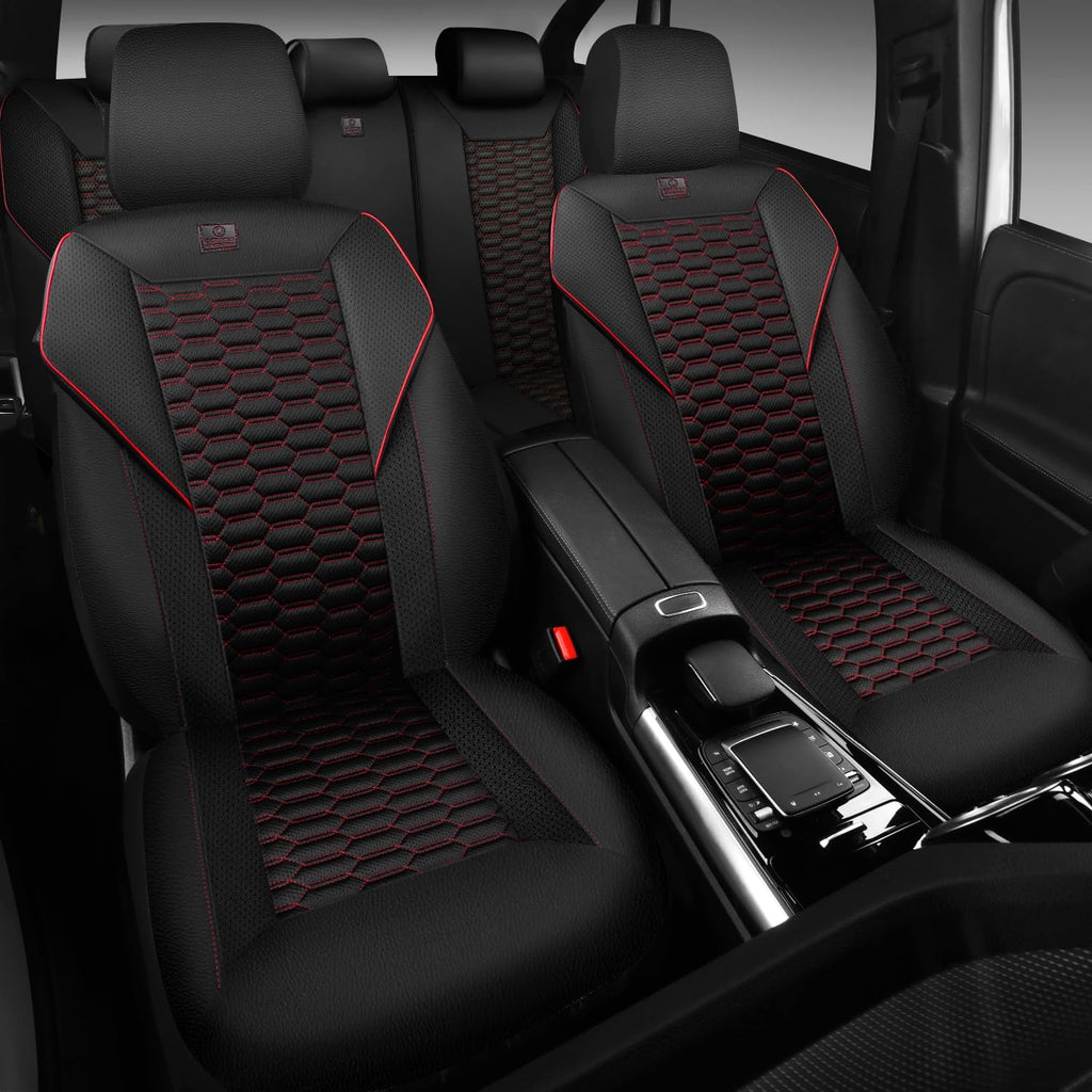 3D Foam Mesh Faux Leather Car Seat Covers Full Set, Black and Red N679