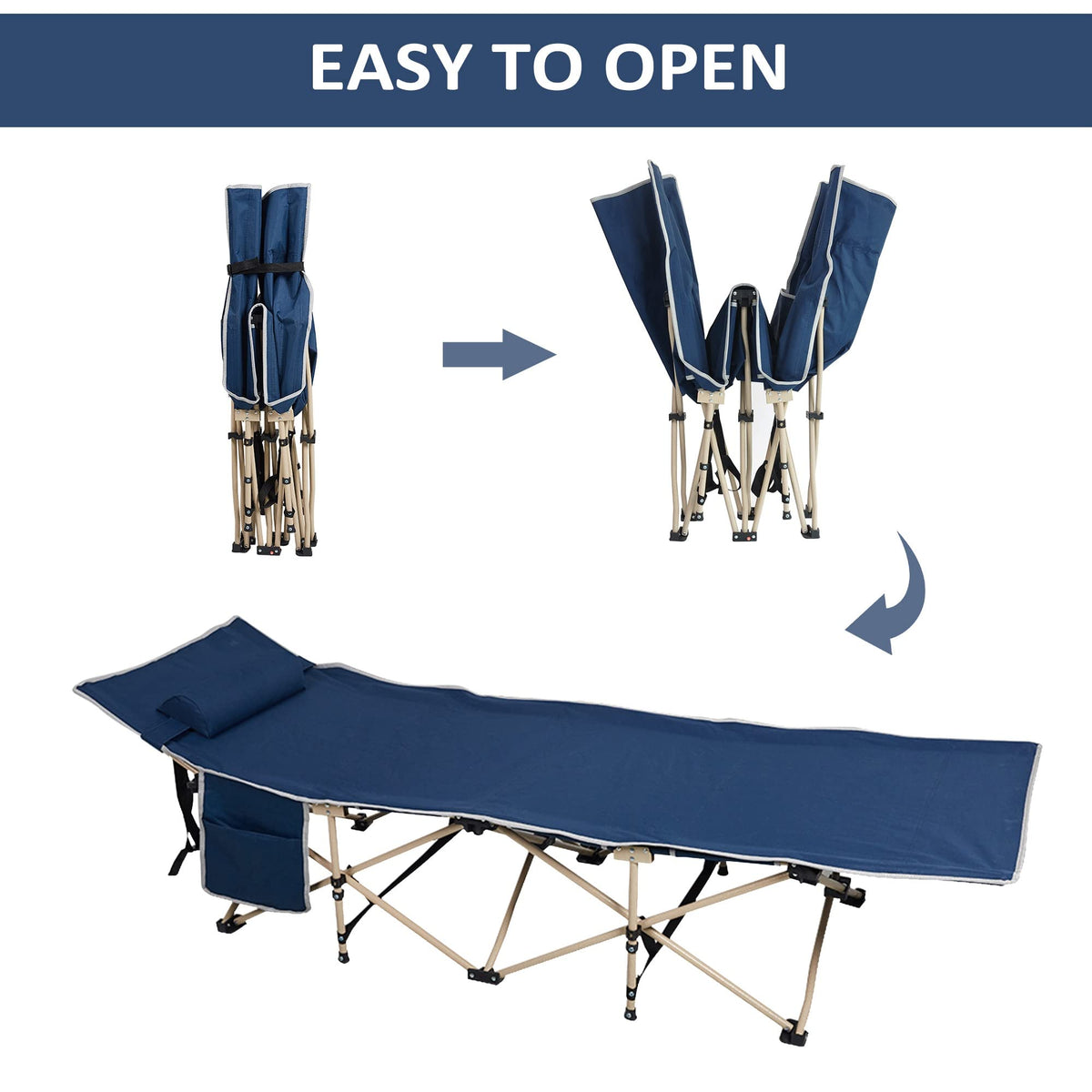 Folding Camping Cot with Carry Bag Pocket Pillow W637699
