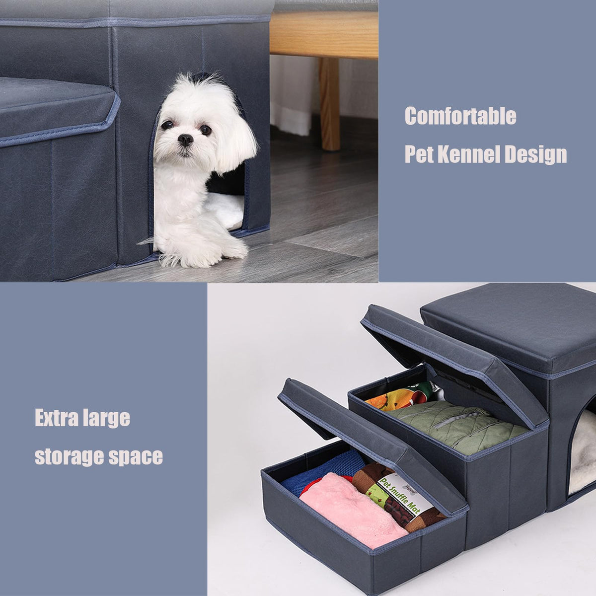 Folding Pet Ramp with Storage, Non Slip Dog Stairs, Grey M47800