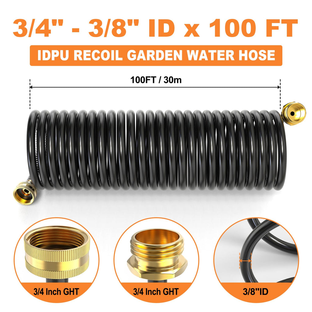 100FT x 3/8" Coil Expandable Garden Hose with 8 Patterns Spray Nozzle P413