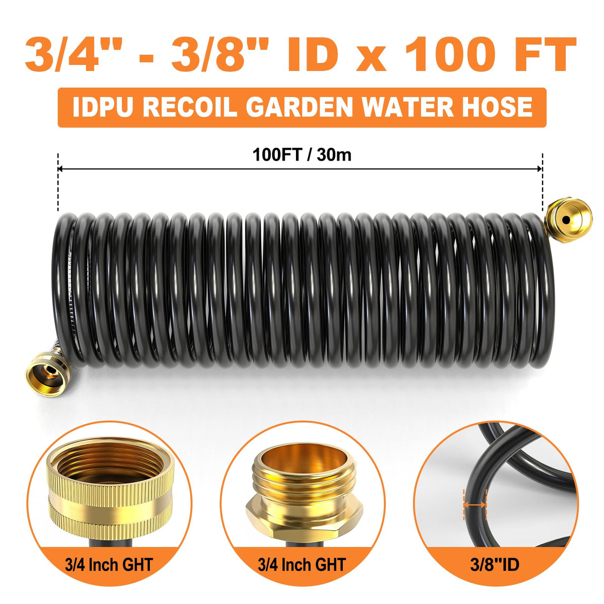 100FT x 3/8" Coil Expandable Garden Hose with 8 Patterns Spray Nozzle P413