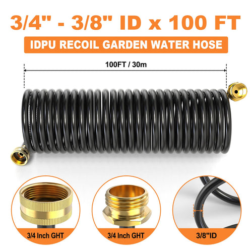 100FT x 3/8" Coil Expandable Garden Hose with 8 Patterns Spray Nozzle P413