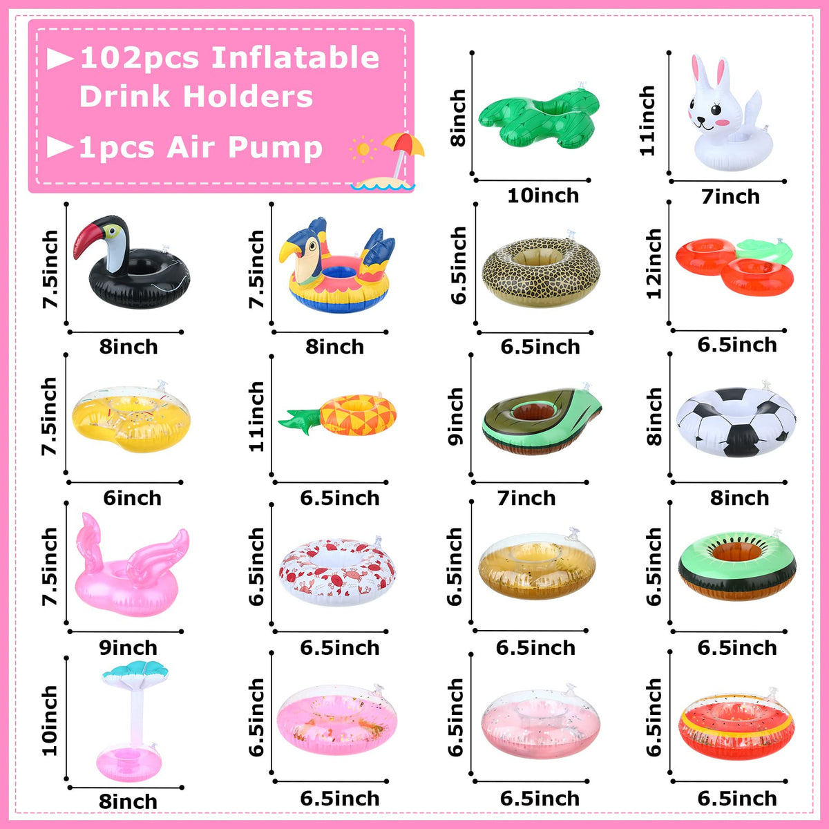 102 Pcs Inflatable Drink Holders with Air Pump Z164