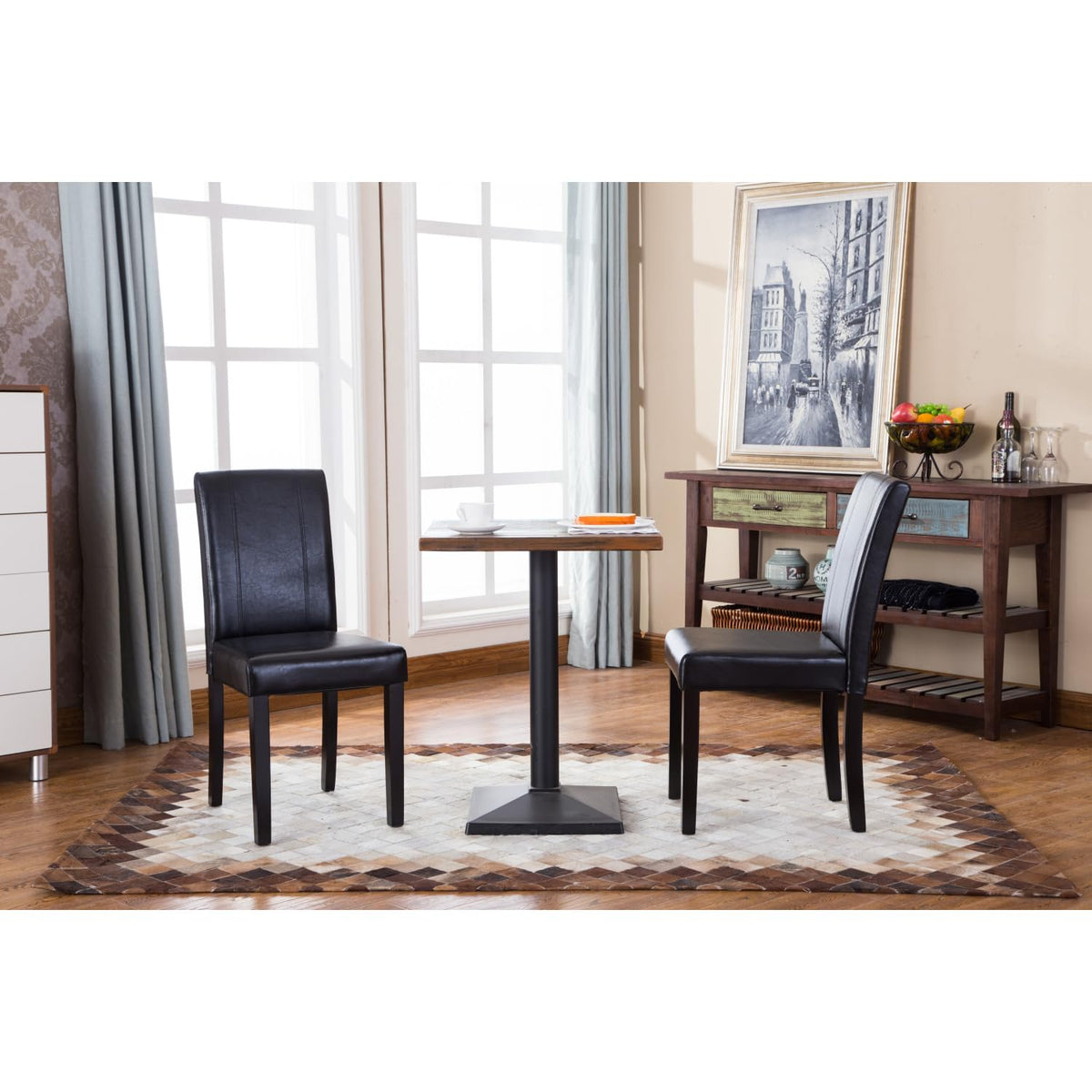 Black Faux Leather Parson Chair Set of 2 H40577