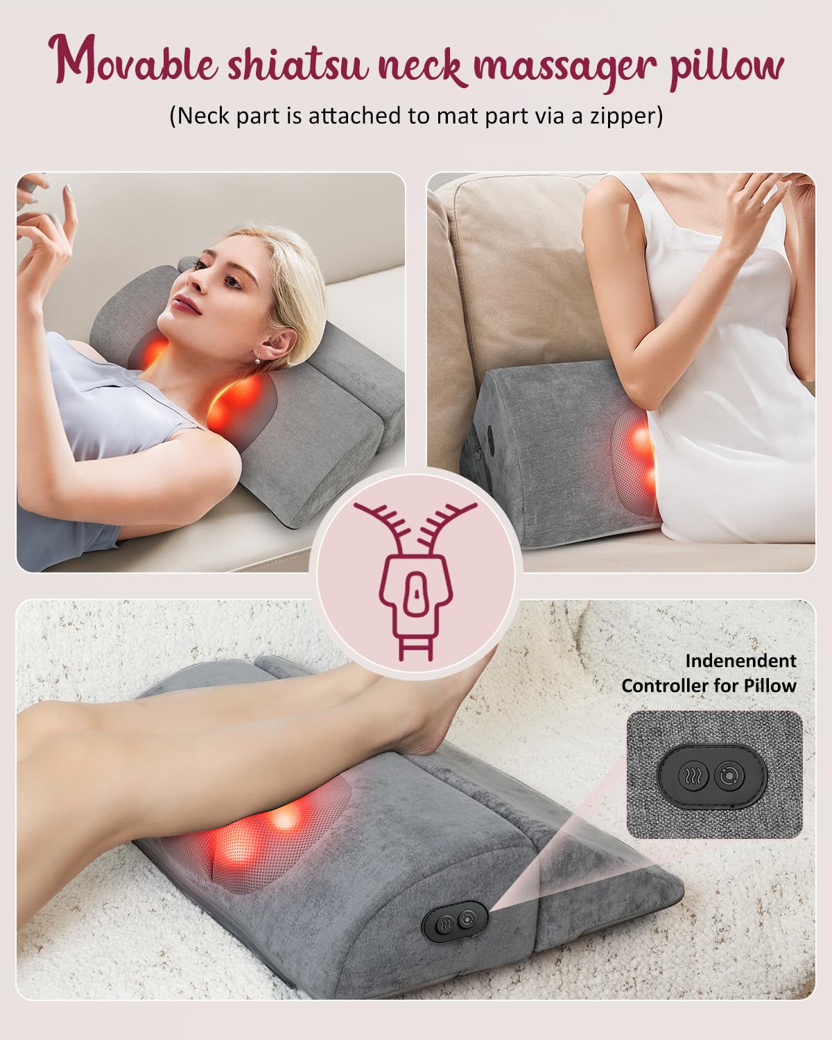 Full Body Massage Mat with Heat Detachable Neck Massager 10 Vibrating Motors K938475