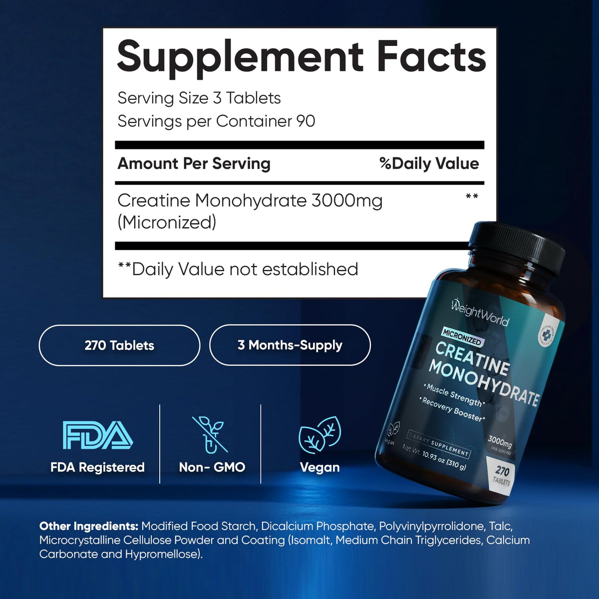 Micronized Creatine Monohydrate 3000mg 270 Ct B232