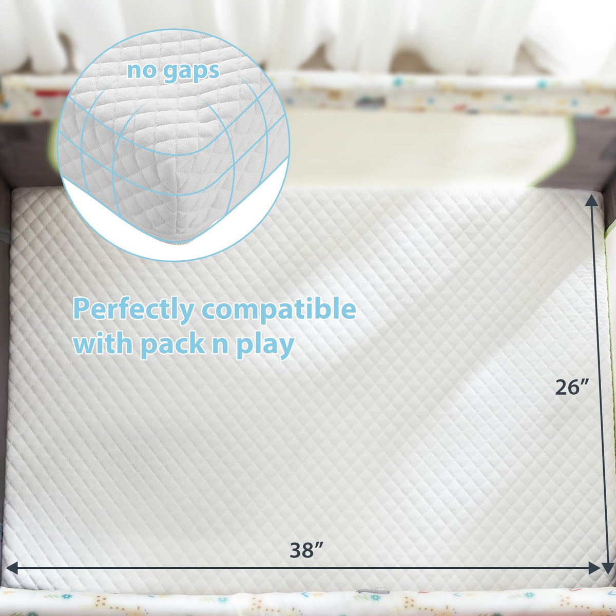 3" Waterproof Memory Foam Pack and Play Mattress White V5936