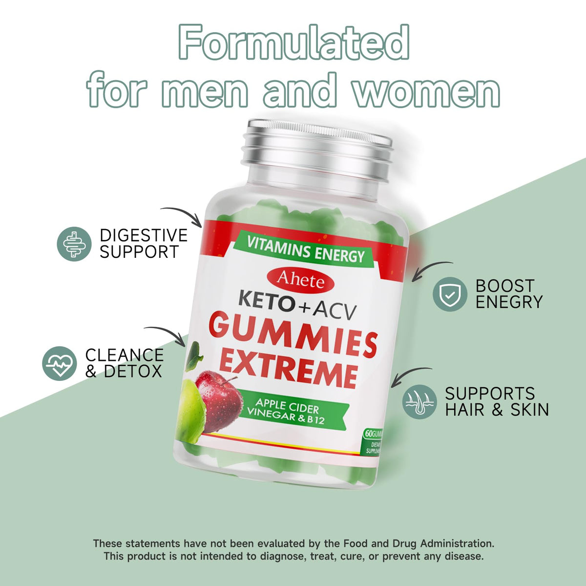 Apple Cider Vinegar Gummies with Vitamin B6, B12, Folate & Beet Root, 180 Gummies U3932