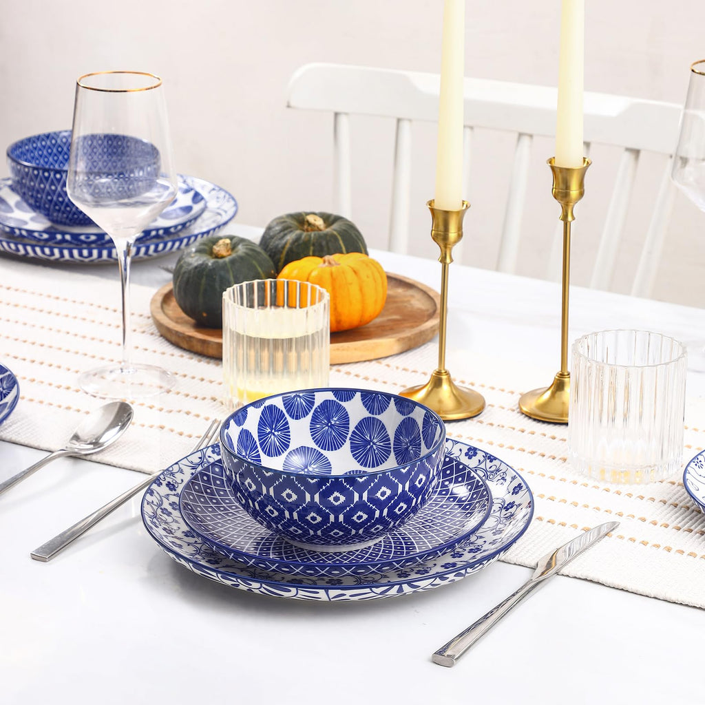 Ceramic Plates and Bowls Set, 12 Pieces Dinnerware Set for 4 K995