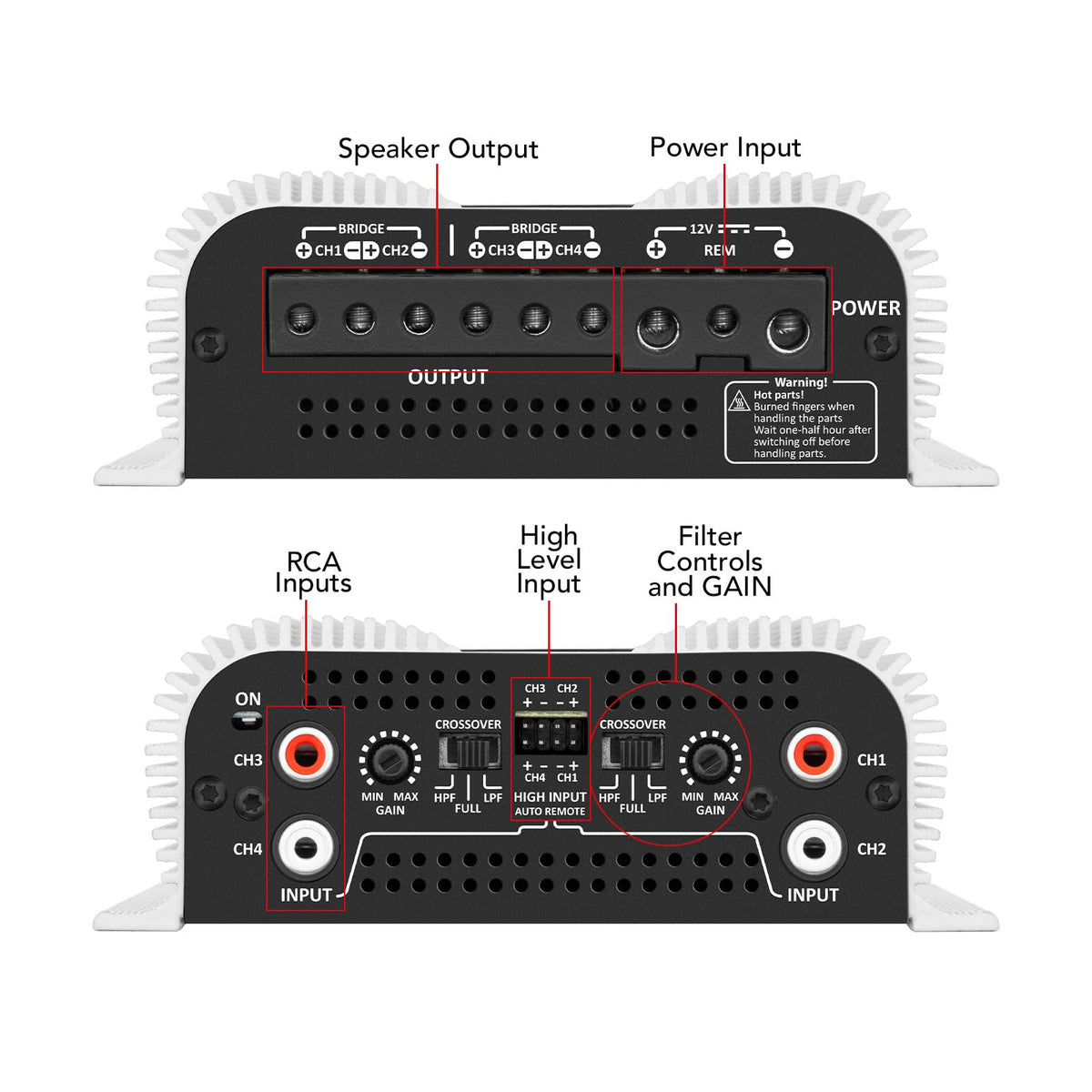 2 Ohms 440W RMS 4-Channel Car Stereo Amplifier F4143