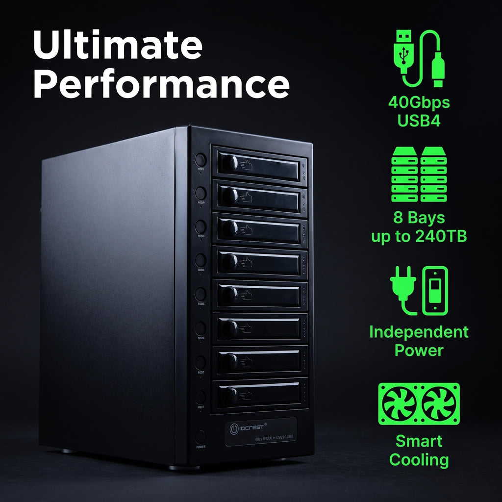 USB 4.0 40Gbps Type-C 8 Bay 2.5 Inch and 3.5 Inch SATA Hard Drive Enclosure L5118