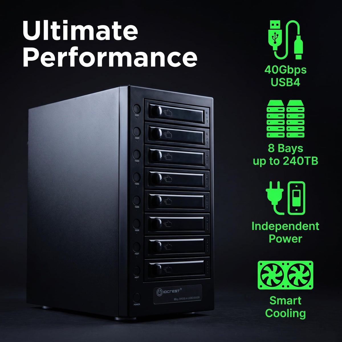 USB 4.0 40Gbps Type-C 8 Bay 2.5 Inch and 3.5 Inch SATA Hard Drive Enclosure L5118