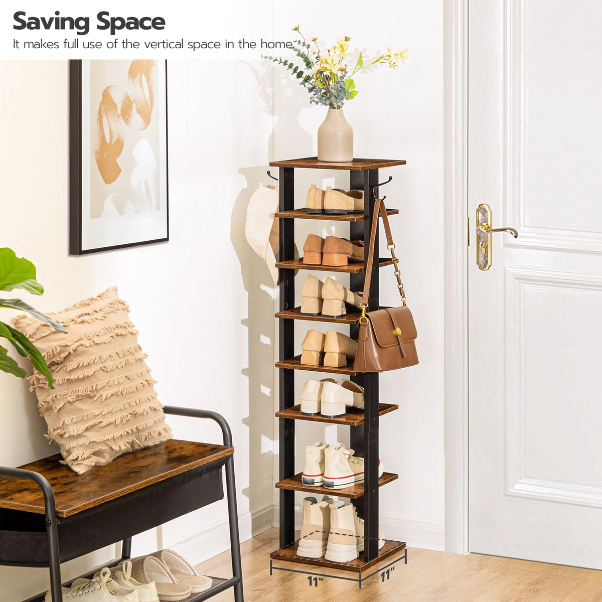8 Tiers Vertical Wooden Shoe Rack R70173