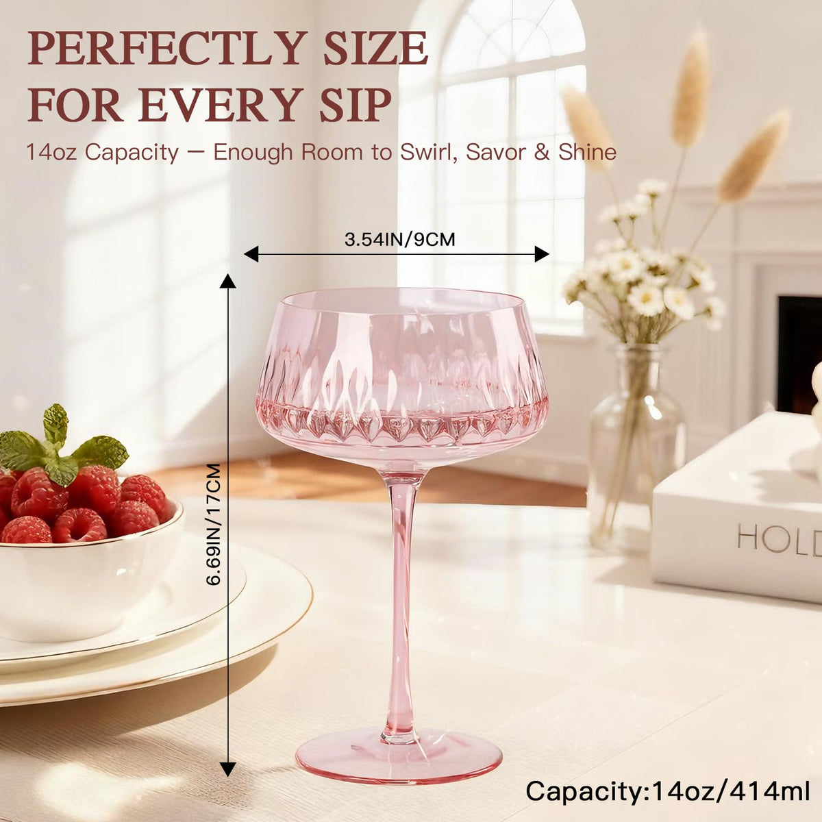 Pink 14 oz Martini Glasses Set of 6 Y717