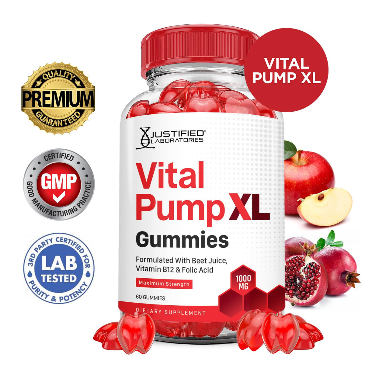 Vital Pump XL Performance Gummies 1000MG Beet Juice B12 Vegan Non GMO 120 Gummys M3624