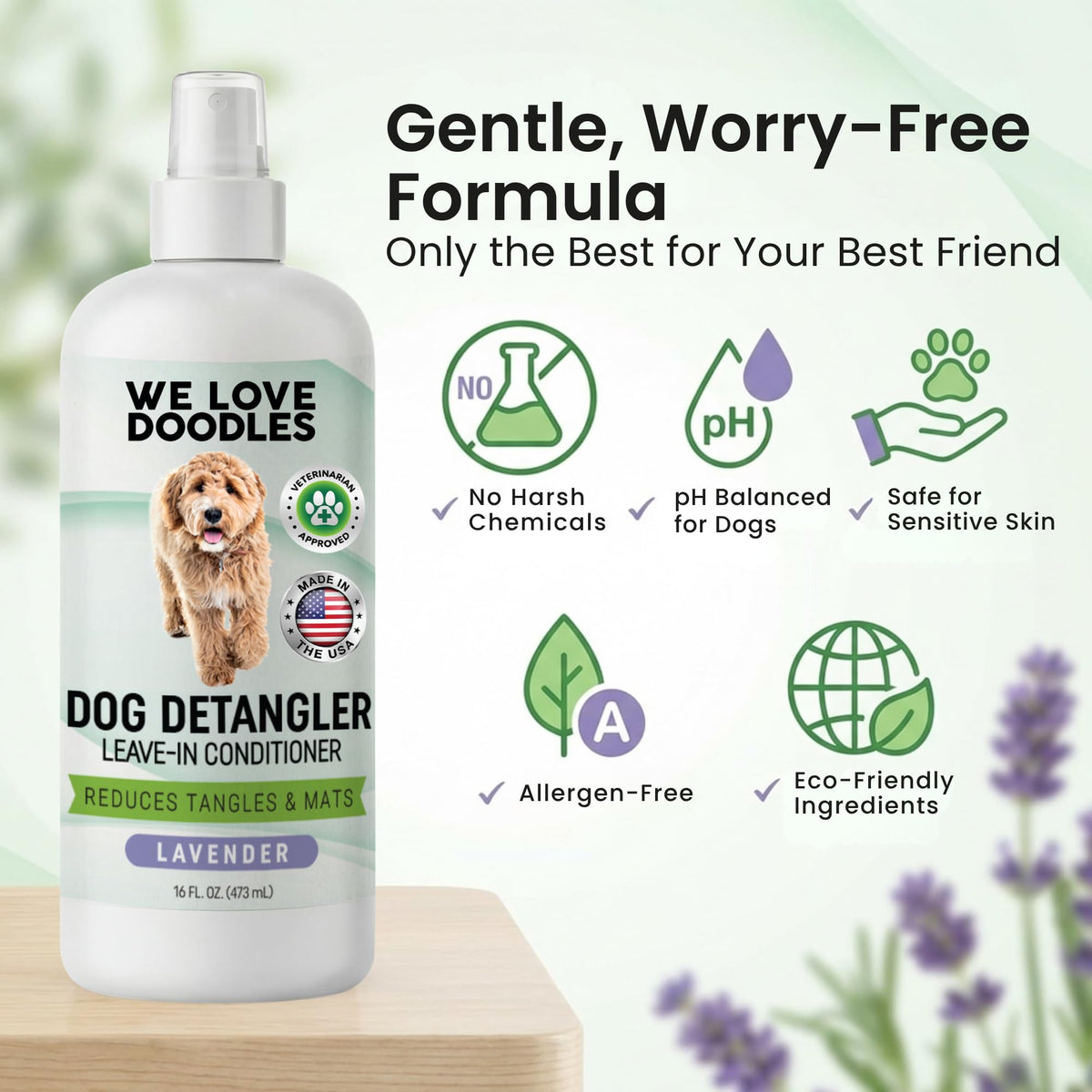 Dog Detangler Spray, Leave-in Conditioner Spray, Lavender, 16 OZ K502377