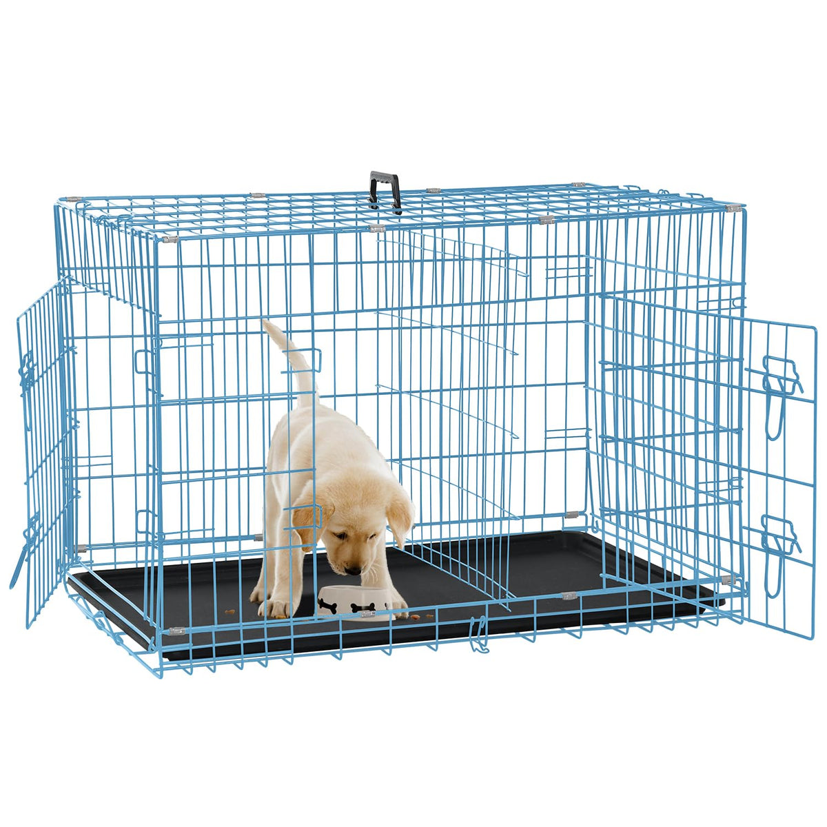 Folding Metal Dog Crate with Plastic Tray & Divider P7536