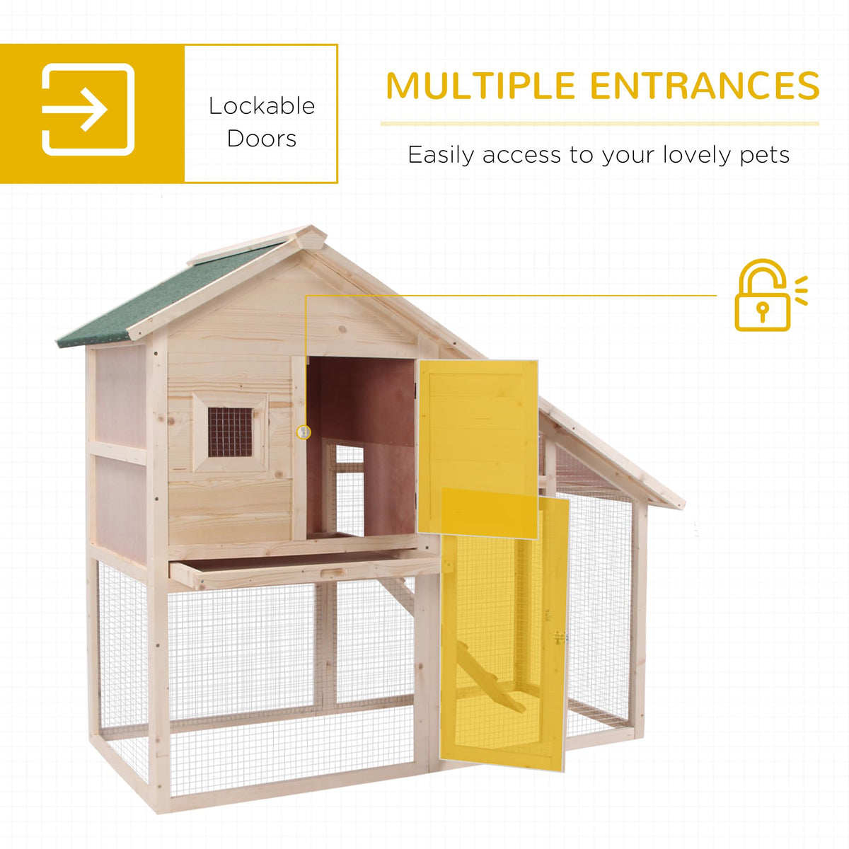 55" 2-Tier Wooden Rabbit Hutch with Ramp H1012