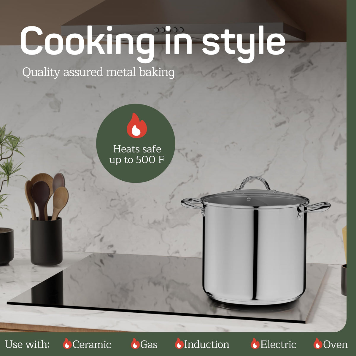 16 Quart Stainless Steel Stockpot with Tempered Glass Lid B9715