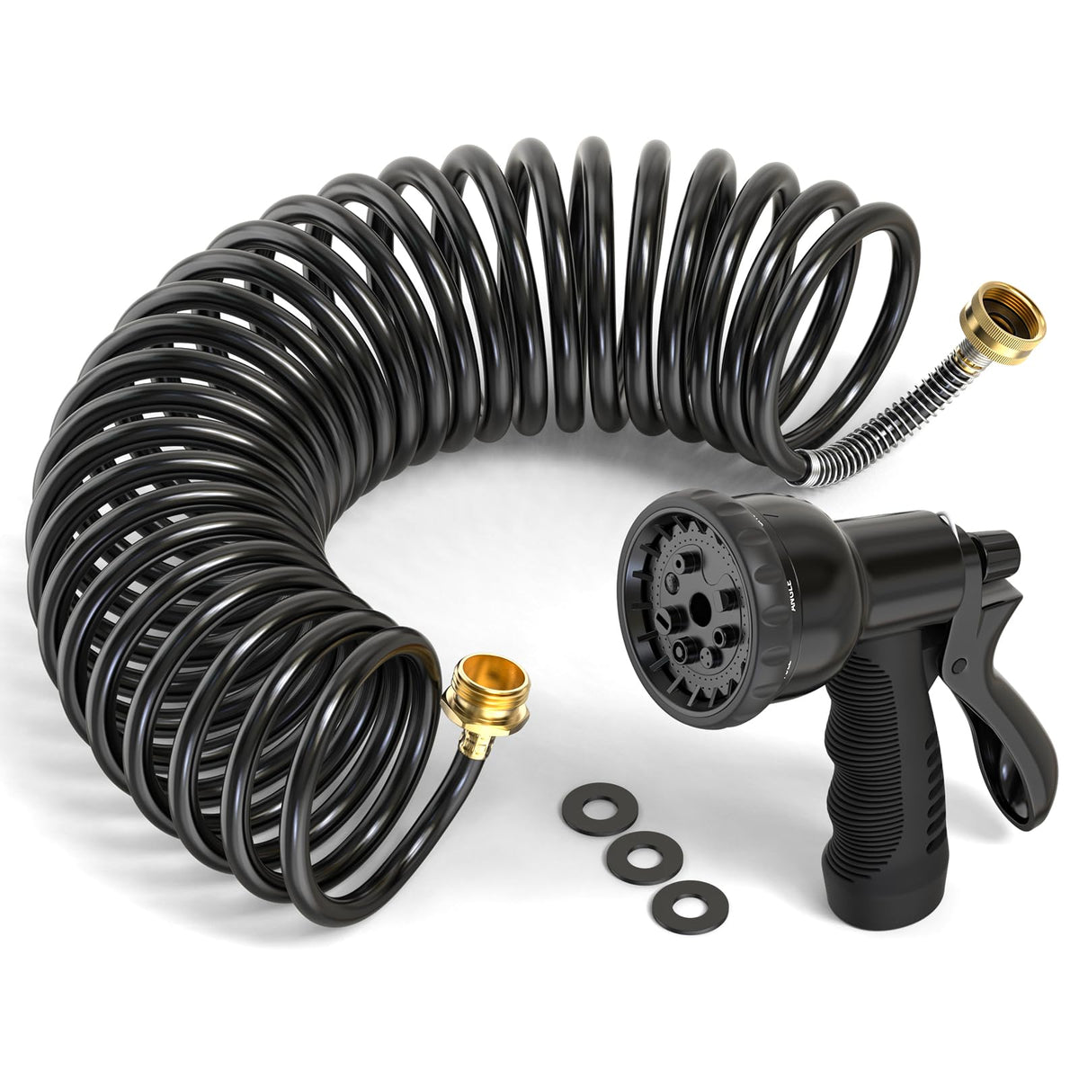 100FT x 3/8" Coil Expandable Garden Hose with 8 Patterns Spray Nozzle P413