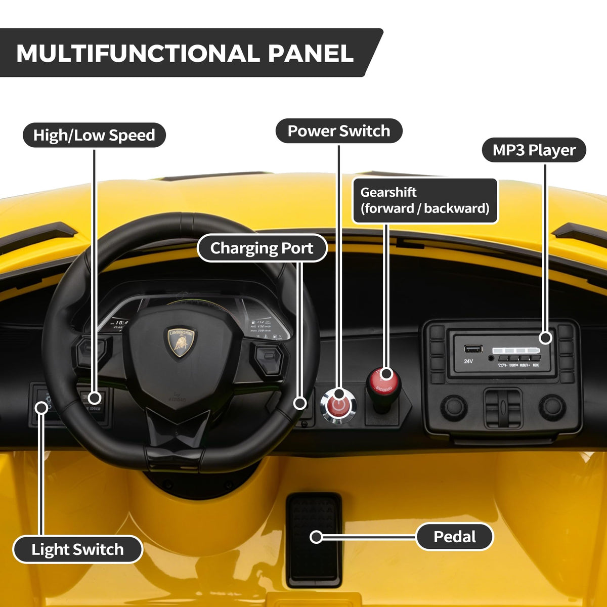 2-Seater Kids Ride on Car, 24V Electric Vehicle, Yellow L99781