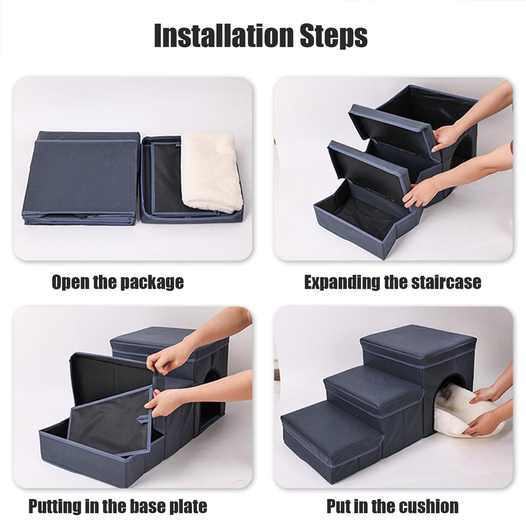 Folding Pet Ramp with Storage, Non Slip Dog Stairs, Grey M47800