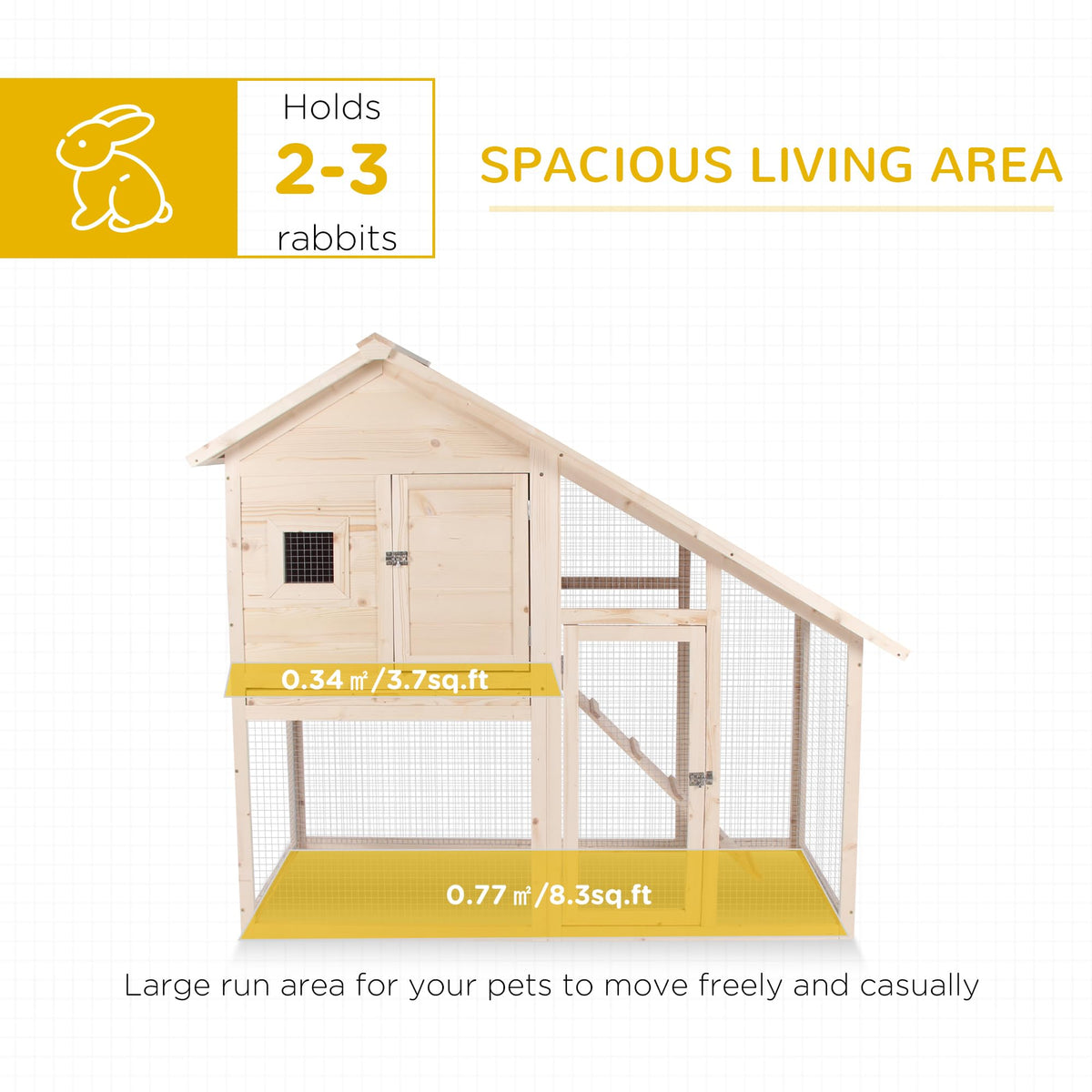 55" 2-Tier Wooden Rabbit Hutch with Ramp H1012