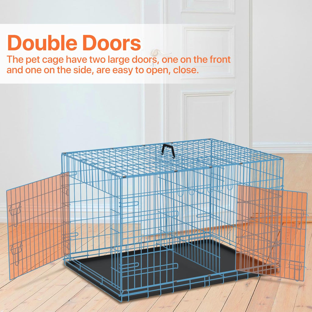 Folding Metal Dog Crate with Plastic Tray & Divider P7536