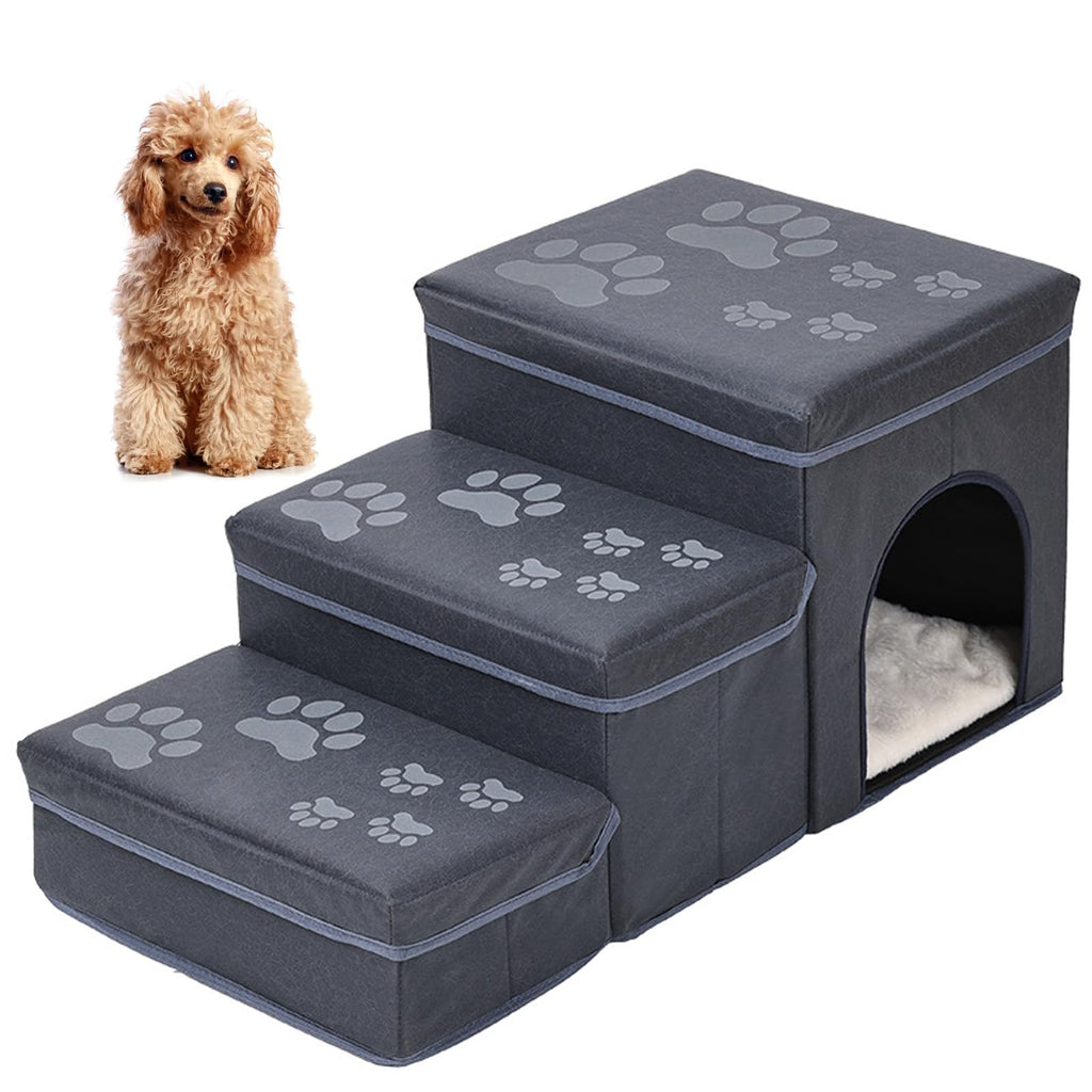 Folding Pet Ramp with Storage, Non Slip Dog Stairs, Grey M47800
